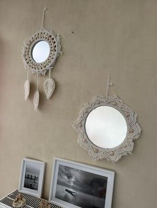 Lot de 2 Miroirs Mural Macramé Tenture Décoratif avec Feuilles Tissées Boho  Miroir Rond pour Chambre Salon Pépinière Déco Maison - Cdiscount Maison