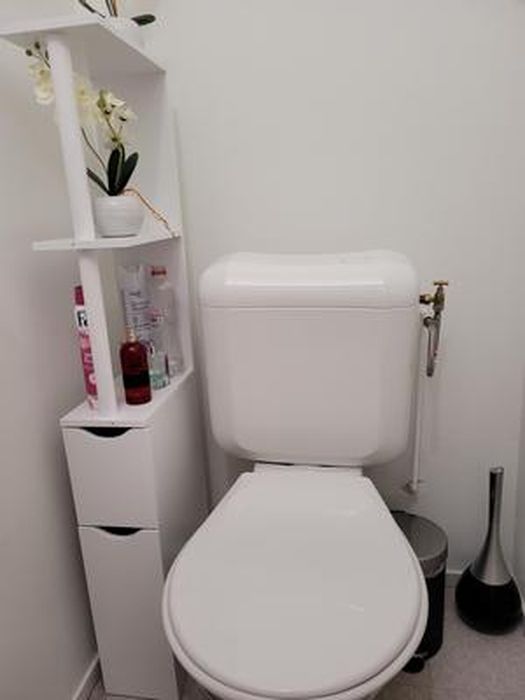 Meuble WC étagère WILLY bois gain de place pour toilette 2 portes grises