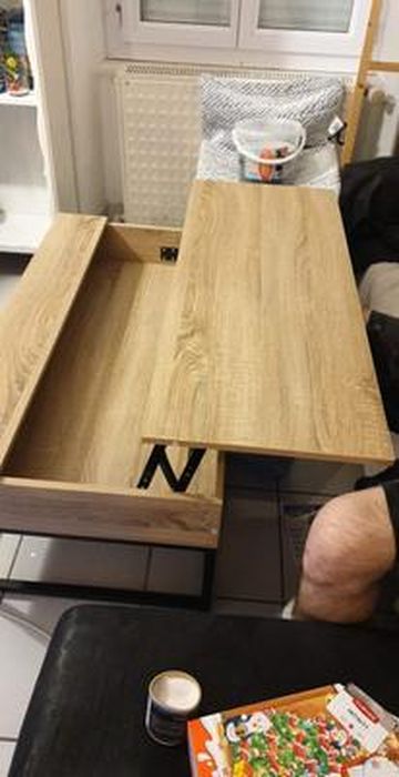 Table Basse Detroit Plateau Relevable - Style Industriel Avec Rangement