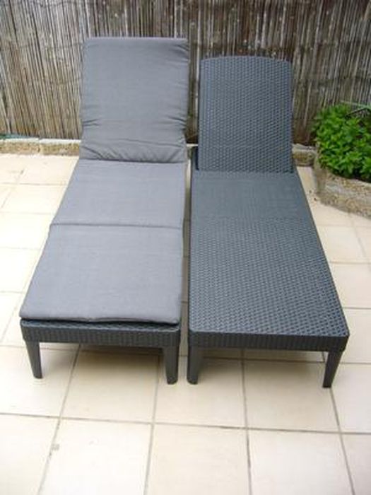 2 Coussins Chaise Longue Extérieur - Housse Lavable Gris - 190x58x6cm - Confort Premium Fabriqué UE