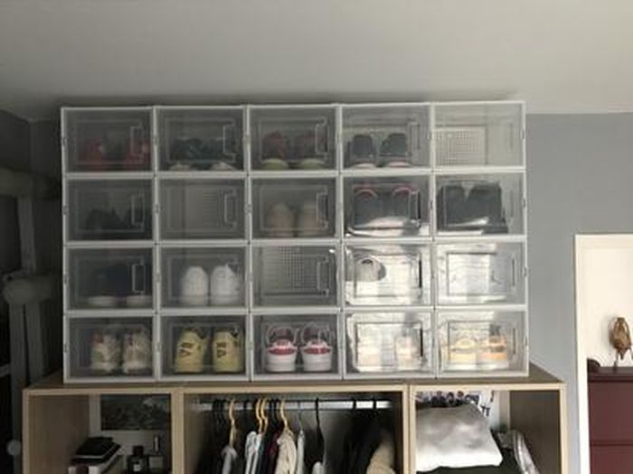 Armoire à Chaussures Mondeer 6 Cubes - Rangement Empilable Transparent 83x31x93cm - Noir/Blanc