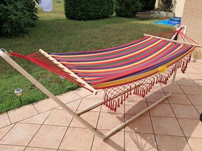 Hamac Portable Simple Et Double Avec Sac De Transport Pour Jardin, Plage, Camping, Voyage, Patio
