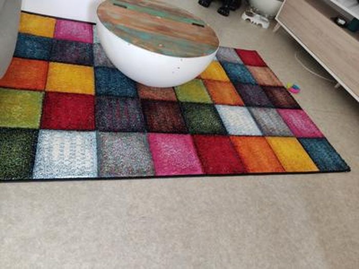 Tapis Salon Paco Home 160x230cm - Poils Ras 12mm, Design Carreaux Multicolore, Polypropylène
