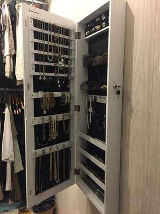 Armoire à Bijoux Murale COSTWAY 2-en-1 Avec Miroir - Organisation Parfaite Pour Colliers, Bracelets Et Boucles D'Oreilles