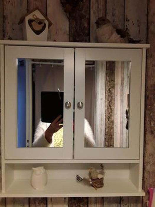 Armoire De Salle De Bain Avec Miroir - Dimensions 56x14x45 Cm, 2 Portes, 2 étagères Réglables - Blanche, En MDF
