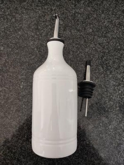 Lot 2 Bouteilles Huile/Vinaigre Céramique Peint Main 700 Ml – Huilier Décoratif Grès Avec Bec Anti-Goutte Inox – Idéal Cuisine & Cadeau