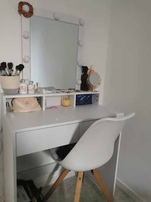 VASAGLE Coiffeuse avec miroir et LED, 2 tiroirs, 3 compartiments, SANS  TABOURET, 80 x 40 x 145 cm, style moderne, RDT114W01