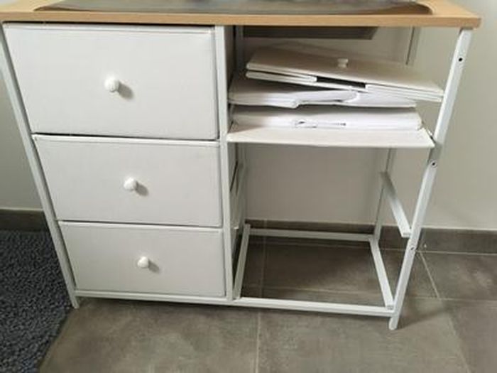 Commode SONGMICS 8 Tiroirs En Tissu - Meuble Rangement Cadre Métal, Plateau MDF, Blanc Crème Et Chêne