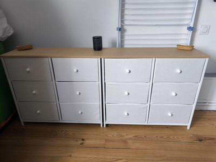 SONGMICS Commode 8 Tiroirs Tissu Blanc Crème Chêne - Meuble Rangement Chambre Dressing Stable