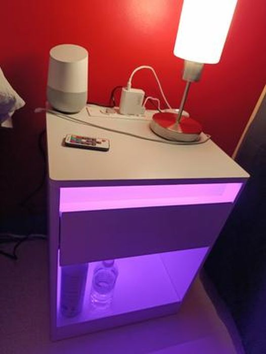 Table De Nuit VASAGLE Avec Multiprise Et LED - 2 Prises, 2 USB - Tiroir - Noir - 35x40x55 Cm
