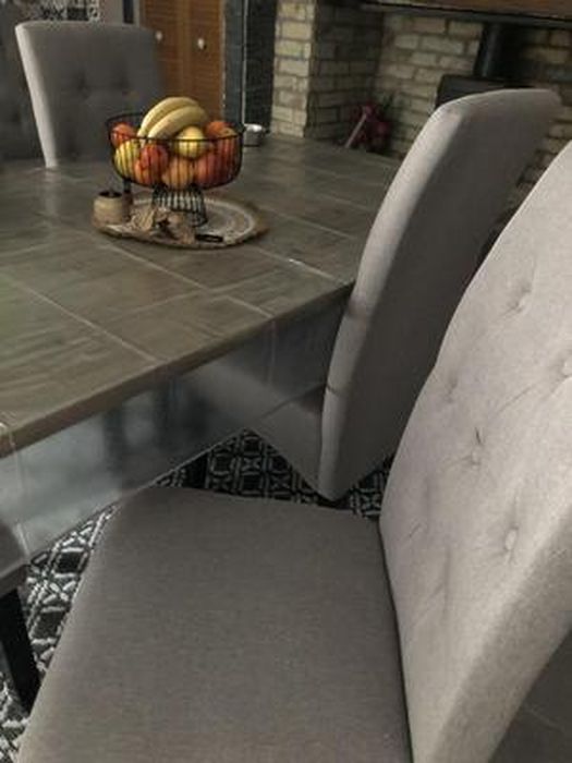 WOLTU Lot De 4 Chaises De Salle à Manger Gris Clair - Dossier Haut - Assise Lin - Pieds Bois Massif - Charge Max 150 Kg