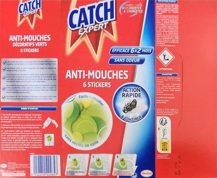 Lot De 6 étuis Stickers Anti-mouches Décoratifs Jaunes CATCH – Neuf Sous Blister