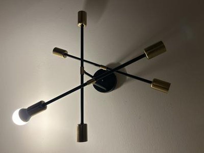 Lustre Industriel 6 Bras Osairous - Noir Et Or - Diamètre 52cm - Pour Salon, Chambre Ou Cuisine - Sans Ampoule