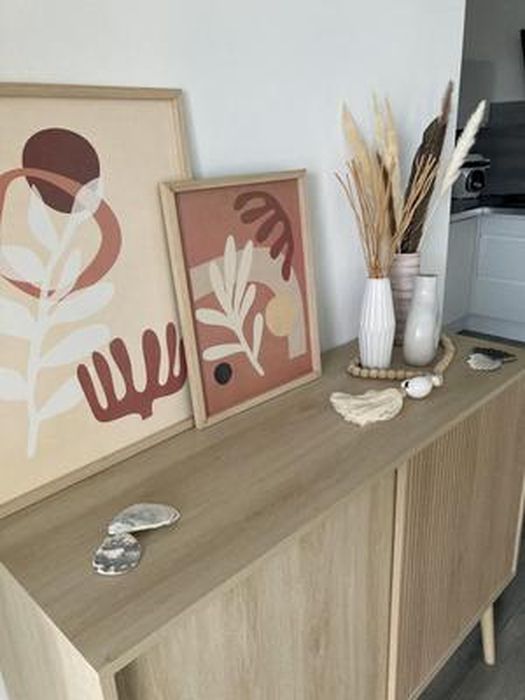 Buffet De Rangement Linear En Bois Naturel - Dimensions L150 X P39,5 X H90 Cm - 2 Portes Coulissantes, 2 étagères, 5 Pieds Dont 1 Réglable - Style Scandinave