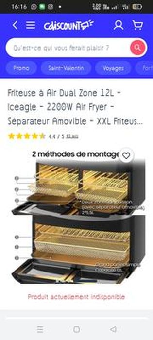Friteuse Sans Huile Iceagle 23L Dual Zone - Air Fryer XXL, 15 Programmes, 2200W, 12 Accessoires