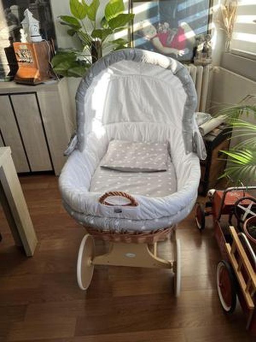 Berceau Bébé WALDIN XXL Avec Ciel De Lit Et Moustiquaire - Osier Naturel - 24 Modèles Disponibles