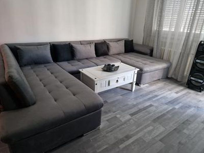 Canapé Panoramique Convertible 7 Places En U - Gris, Tissu Et Simili Cuir - Avec Coffre De Rangement XXL - 5