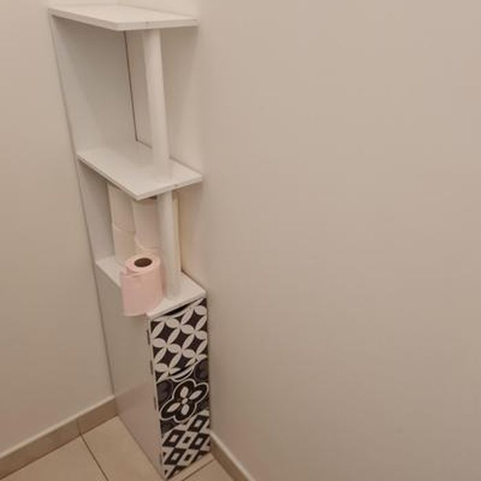 Meuble WC Étagère WILLY 3 Portes - Blanc Et Hêtre, 15x33x136cm