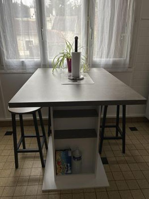 Îlot Central De Cuisine UGO 110 Cm - Bois Blanc Et Gris Avec Rangements - IDMarket
