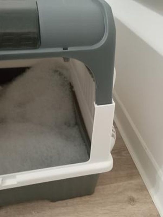 Bac à Litière Pour Chat XXL 51x35x19 Cm - Design Moderne Anti-projections, Gris, Avec Pelle