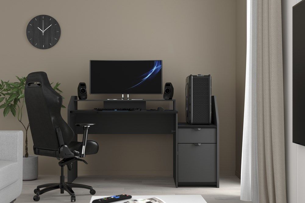 Bureau de jeu - décor gris et noir