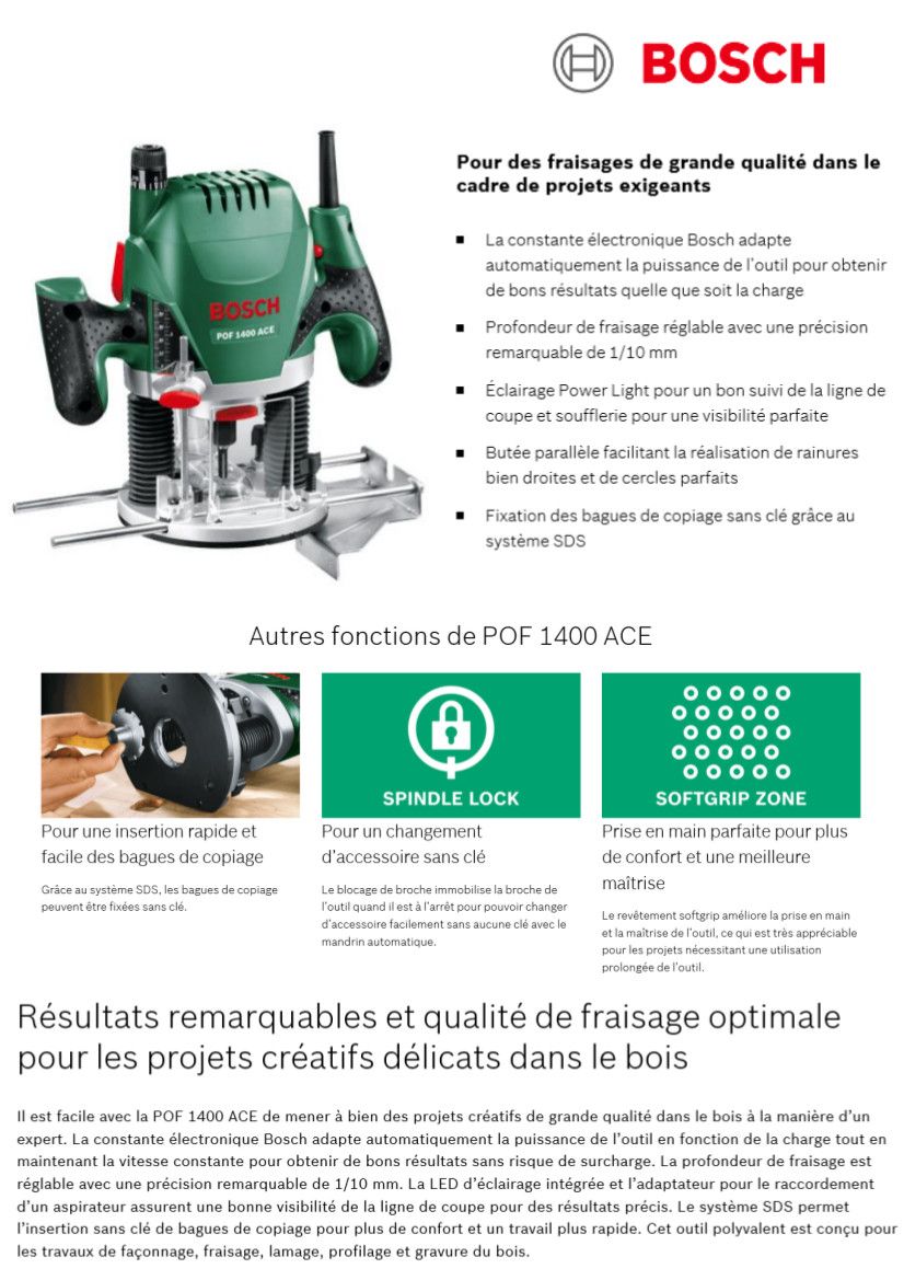 Défonceuse Bosch POF 1400 ACE (1400W,livrée avec set d