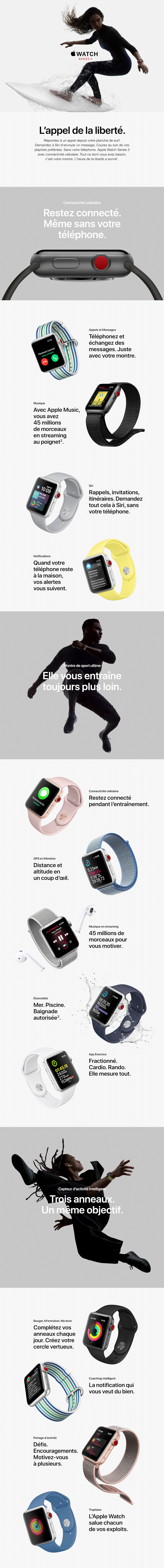 Apple Watch Series 3 GPS, 38mm Boîtier en aluminium argenté avec bracelet de spo