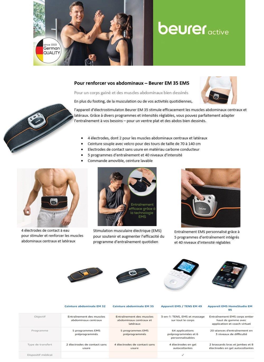 BEURER EM35 - Ceinture de musculation abdominale