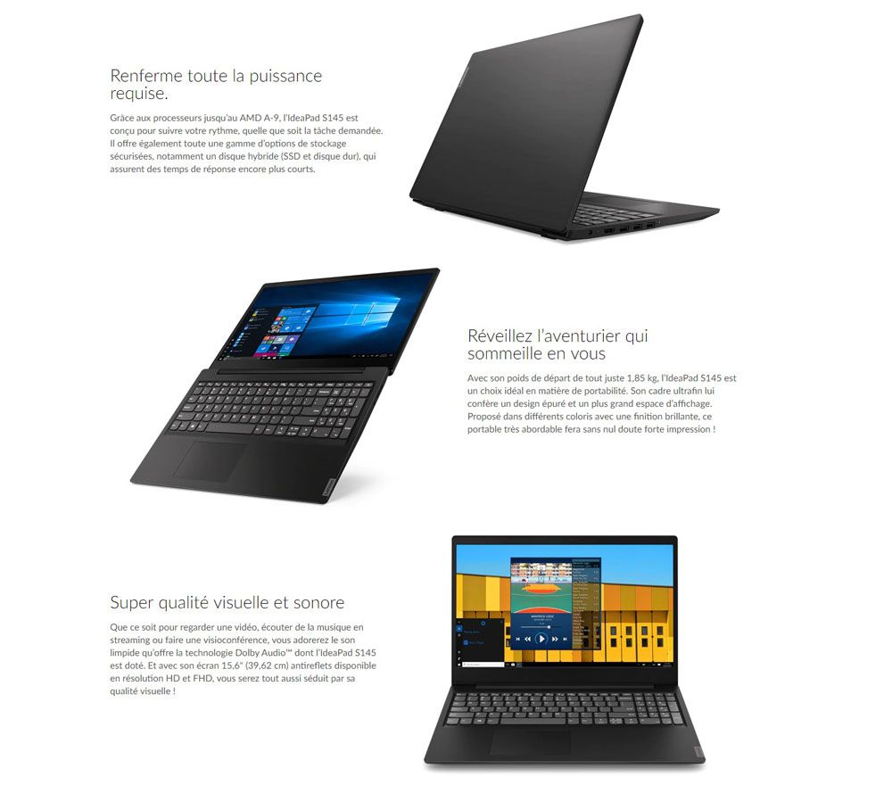 PC portable Ultrabook - LENOVO Ideapad S145-15AST - 15" FHD - AMD A6 ...