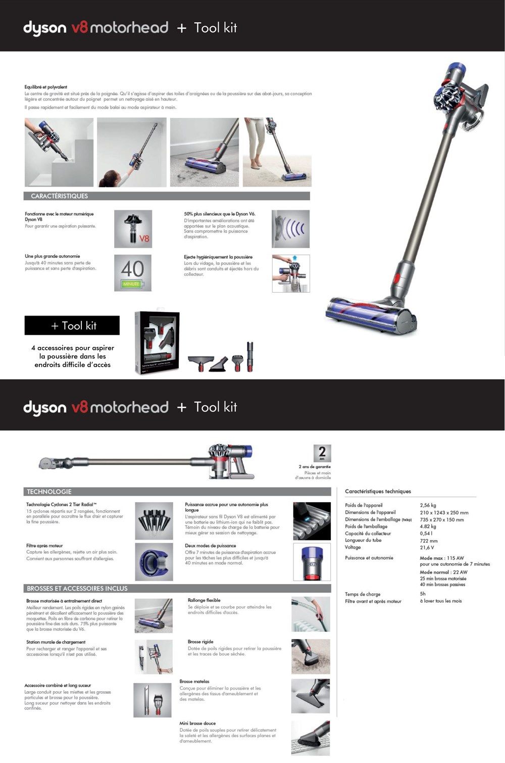 DYSON Aspirateur balai V8 MOTORHEAD + KIT de 4 accessoires