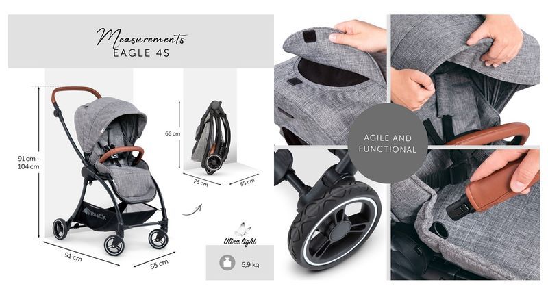 HAUCK Eagle 4 S Nacelle-melange gris Landau Poussette Bébé Accessoire BN
