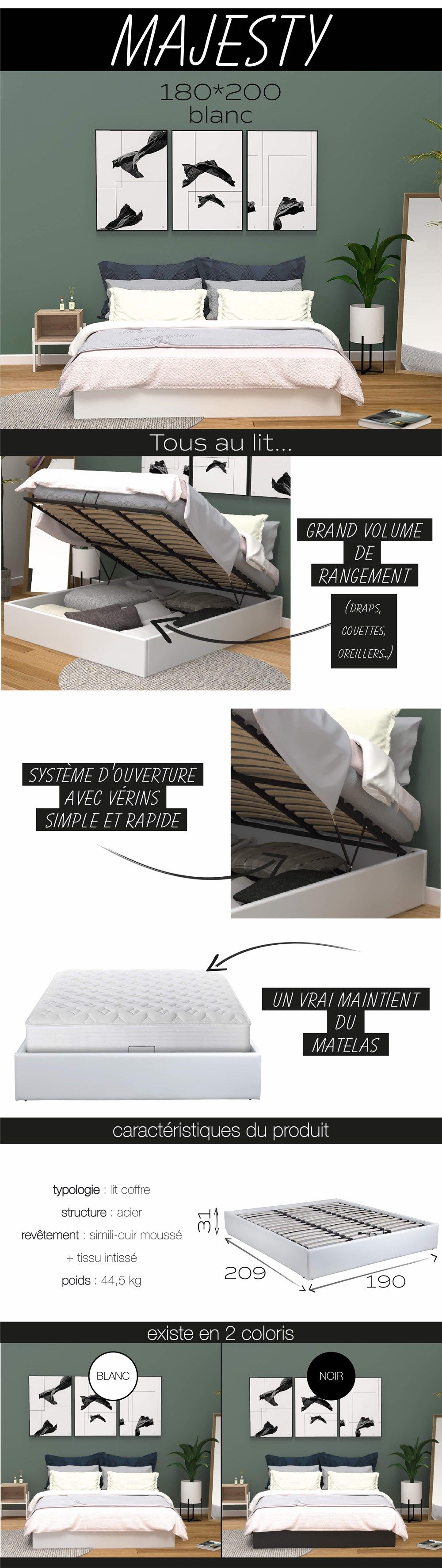 MAJESTY Lit coffre adulte - Contemporain - Simili blanc - l 180 x L 200 cm