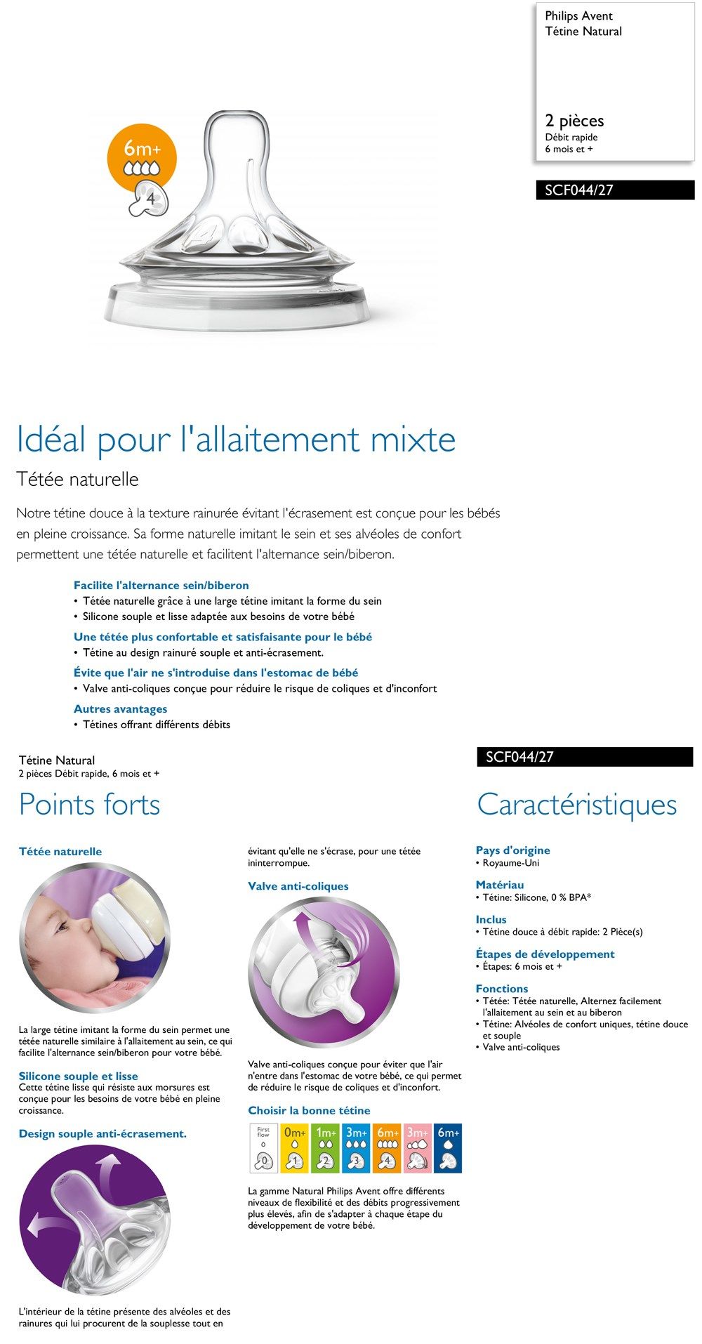 PHILIPS AVENT SCF04427 Lot de 2 tétines Natural 6 mois et +