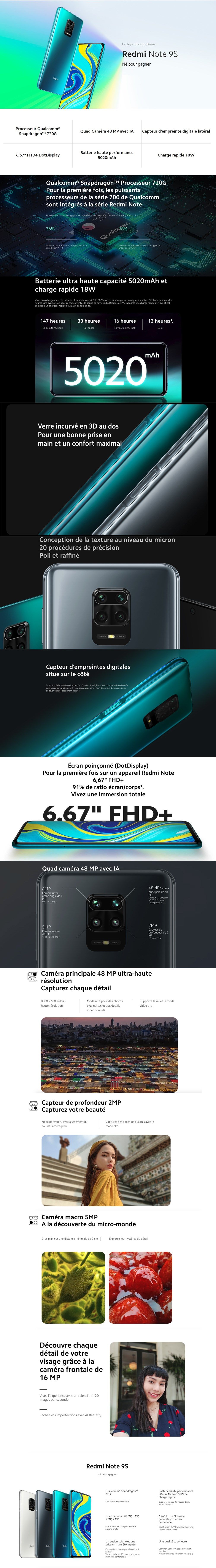 XIAOMI Redmi Note 9S Bleu Aurore 128 Go