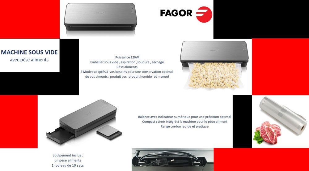 FAGOR FG155 Machine sous vide 1 lot de 10 sacs balance intégré 3