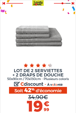 2 SERVIETTES 2 DRAPS DE DOUCHE