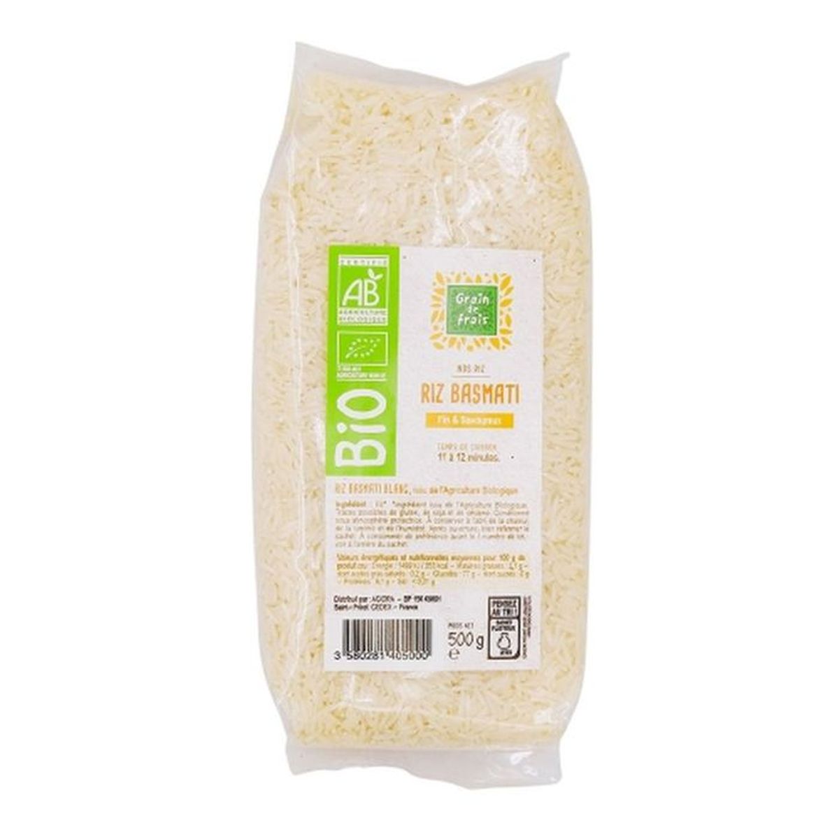 Grain de Frais Riz basmati blanc BIO Sachet 500g Cdiscount Au