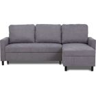 CASAPY Canapé d'angle convertible - 4 places - AYA - Tissu Gris - Coffre - 212 x 144 x 87 cm