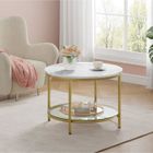 Table Basse - VASAGLE - Façon Marbre - Support en Verre Trempé - Blanc Marbré et Doré Clair