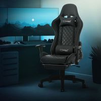 ML-Design Chaise de Gaming avec Repose-pieds, Noir, Similicuir, Chaise de Bureau Ergonomique avec Accoudoirs, Appui-tête, Coussin