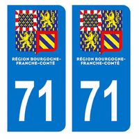 Autocollants Stickers plaque immatriculation voiture département 71 Saône-et-Loire Logo Bourgogne Franche Comté Nouveau modele