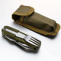 multifonction Couteau de Camping en Acier Inoxydable avec Sac,Pique-nique Voyager Pliant Cuillère Fourchette Couteau Outil