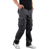 Pantalon Homme,Pantalon de Travail Homme en Coton Poches Multiples,Pantalon Cargo Homme  Randonnée Coupe Droite- Gris
