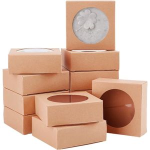 Lot 24 Boîtes Cadeaux Kraft Avec Fenêtre - 10,2x10,2x6,7 Cm Pour Pâtisseries Et Cupcakes