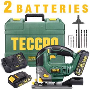 Scie Sauteuse sans Fil, TECCPO 18V Scie Sauteuse, 2 Batteries 2.0Ah, 30min Chargeur Rapide 4.0Ah, Lampe LED, 0~2300SPM