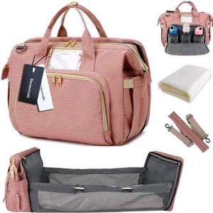 SAC À LANGER Sac de Messager à Langer pour Bébé, Grande Capacité Sac à Couches Imperméable Lit de Bébé Pliable de Voyage Sac de Voyage,Rose