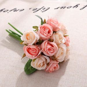 FLEUR ARTIFICIELLE Fleurs artificielles rose Bouquet De Soie Fête De 