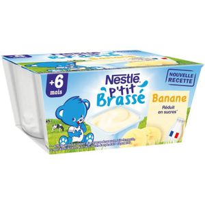 DESSERT LACTÉ NESTLÉ P'tit Brassé Banane - 4x100 g - Dès 6 mois