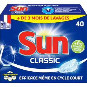 Sun Pastilles Lave-Vaisselle Tout-en-1 Citron, 85% Ingrédient  Naturel/Ecolabel, 90 Tablettes Lave-Vaisselle, Made In France