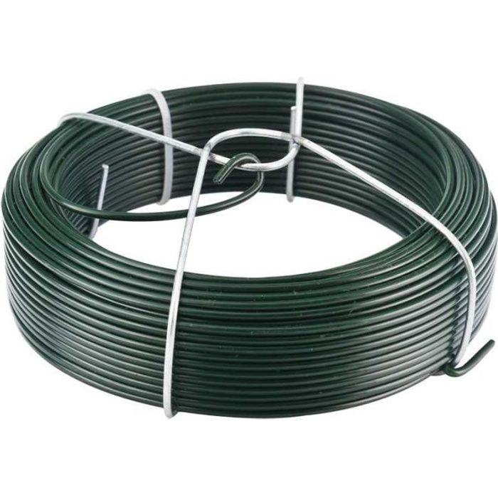 Bobine fil de fer plastifié coloris vert 25 m : Cordes, raphias et